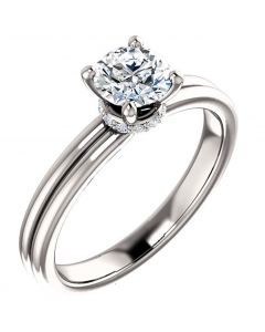 14K White 6.5mm Round Engagement Ring