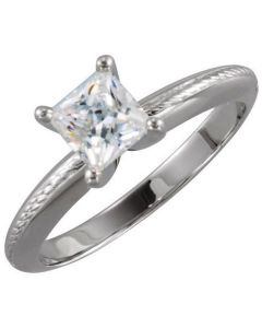 14K 4-prong Princess Solitaire with Engraved Shank