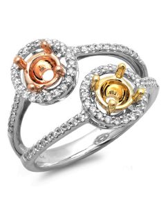 14K White With Rose & Yellow  Gold Engagement Ring 